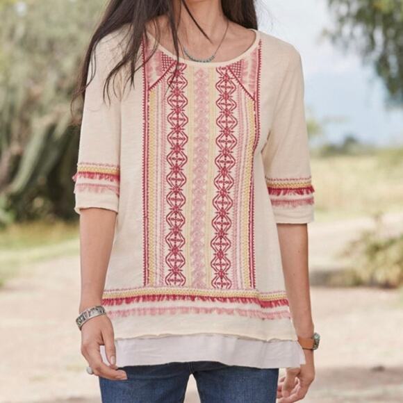 Sundance Monterra Embroidered Top Size XS Boho Fringe Feminine Western Pink - Picture 1 of 11